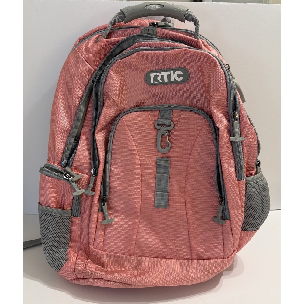 RTIC Summit Laptop Backpack Pink Gray Large Multi Pockets w/cords EUC